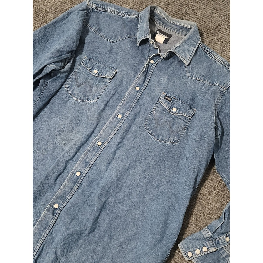 Wrangler Western Denim Pearl Snap Shirt Mens 2XT Tall Blue MS70119 Cotton
